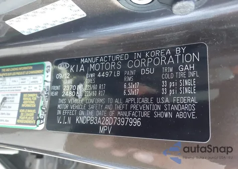 2013 Kia Sportage Lx z USA, uszkodzony, nr VIN KNDPB3A28D7397996